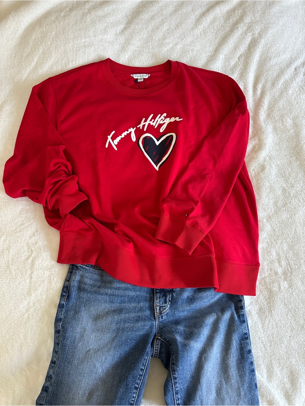 Tommy Hilfiger Red Crewneck Sweatshirt with Heart Logo